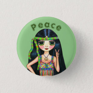 Psychedelic Hippie Chick Peace Sign Headband 1960s Button