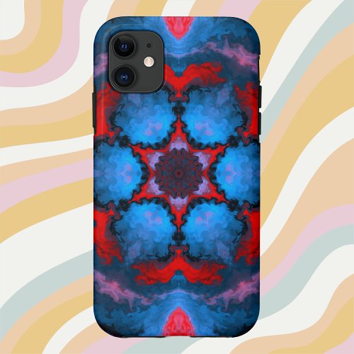 Psychedelic Hippie Flower Blue and Red iPhone 11 Case