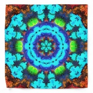 Psychedelic Hippie Flower Blue Orange and Green Bandana