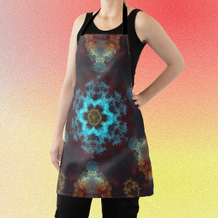 Psychedelic Hippie Flower Blue Red and Yellow Apron