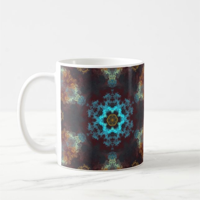 Psychedelic Hippie Flower Blue Red and Yellow Coffee Mug (Left)