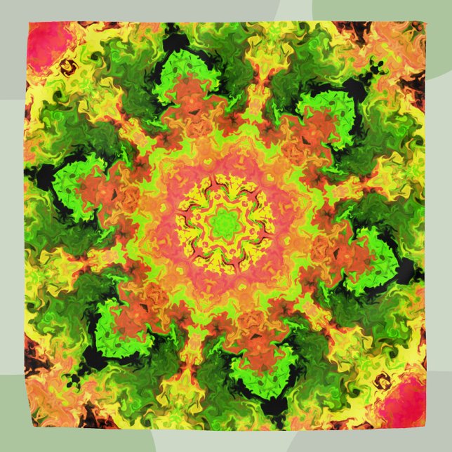Psychedelic Hippie Flower Green Orange and Red Bandana (Creator Uploaded)