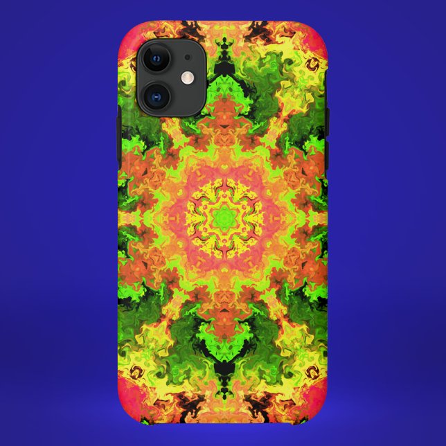 Psychedelic Hippie Flower Green Orange and Red Case-Mate iPhone Case (Creator Uploaded)