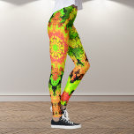 Psychedelic Hippie Flower Green Orange and Red Leggings<br><div class="desc">This psychedelic kaleidoscope flower design features a green,  orange,  and red. Vibrant trippy visuals for the modern hippie or anyone who loves bright colors!</div>