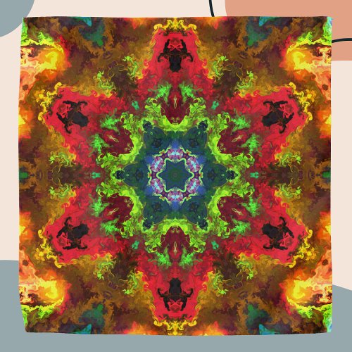 Psychedelic Hippie Flower Green Red and Orange Bandana