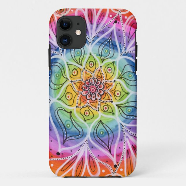 Psychedelic, Hippie, Flower Mandala iPhone 11 Case (Back)