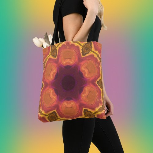 Psychedelic Hippie Flower Orange Purple and Yellow Tote Bag