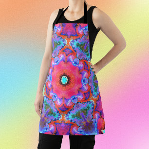 Psychedelic Hippie Flower Pink Blue and Orange Apron