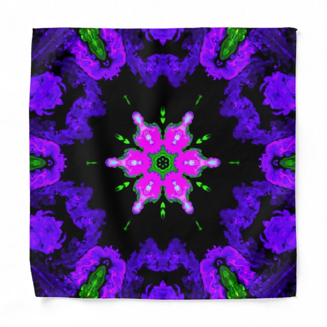 Psychedelic Hippie Flower Pink Purple and Green Bandana (Front)