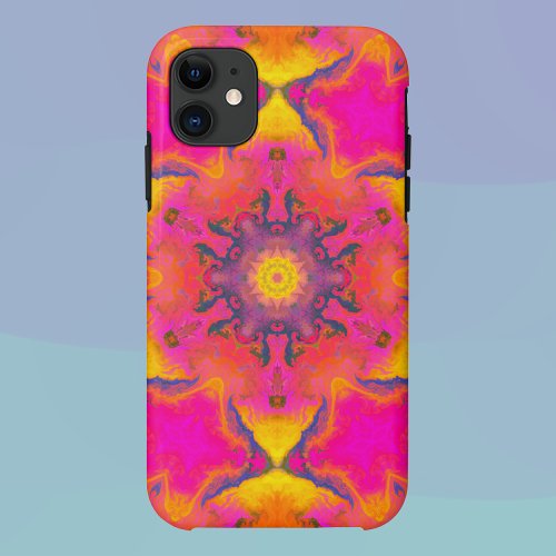 Psychedelic Hippie Flower Pink Purple and Yellow iPhone 11 Case