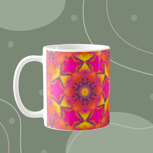 Psychedelic Hippie Flower Pink Purple and Yellow Coffee Mug