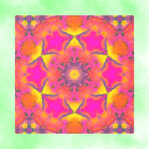 Psychedelic Hippie Flower Pink Purple and Yellow Metal Print