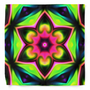Psychedelic Hippie Flower Pink Yellow and Green Bandana