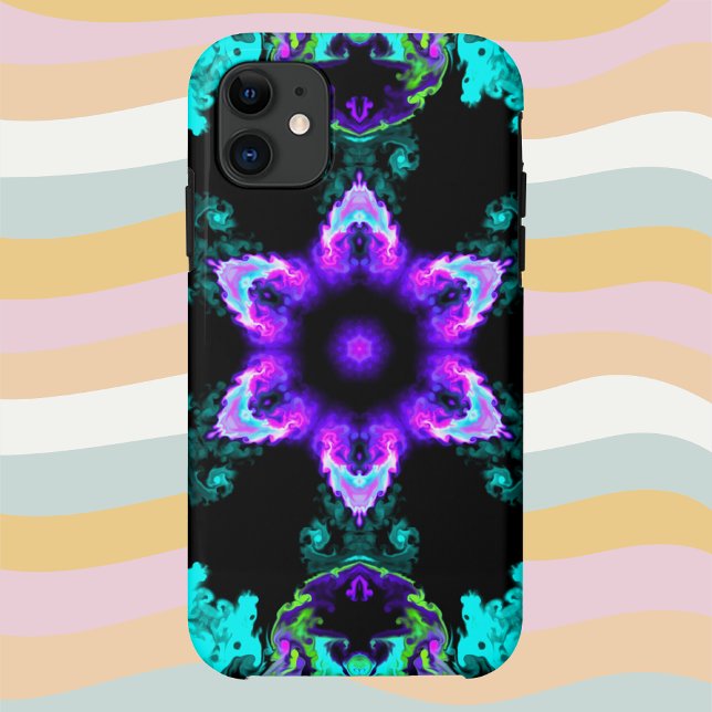 Psychedelic Hippie Flower Purple Teal and Black Case-Mate iPhone Case (Creator Uploaded)