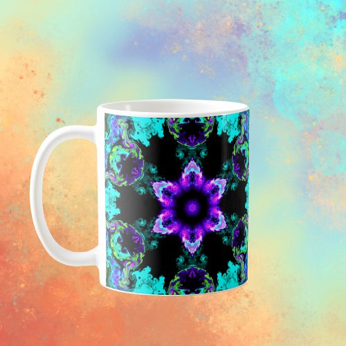 Psychedelic Hippie Flower Purple Teal and Black Coffee Mug