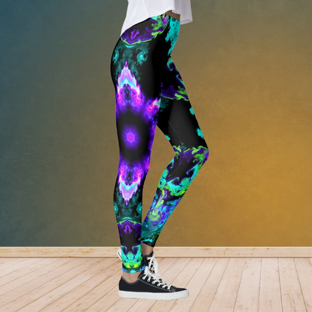 Psychedelic Hippie Flower Purple Teal and Black Leggings (Creator Uploaded)
