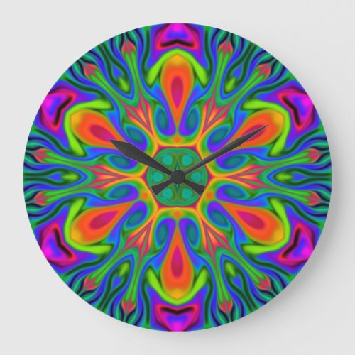 Psychedelic Hippie Flower Rainbow Large Clock
