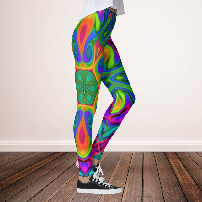 Psychedelic Hippie Flower Rainbow Leggings (Creator Uploaded)
