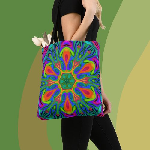Psychedelic Hippie Flower Rainbow Tote Bag