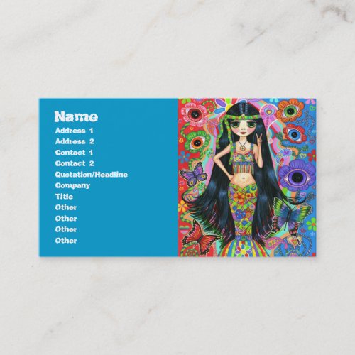 Psychedelic Hippie Girl Mermaid with Butterflies Business Card