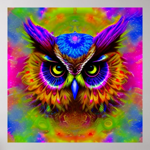 Psychedelic Hippie Groovy Owl  Poster