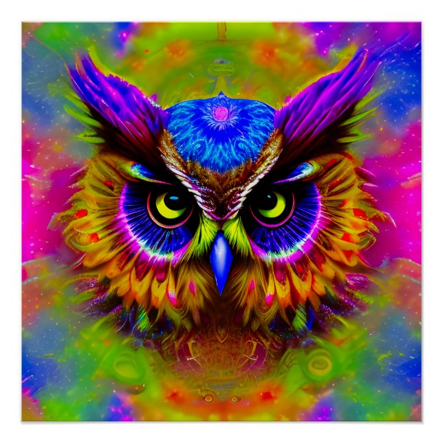 Psychedelic Hippie Groovy Owl  Poster (Front)