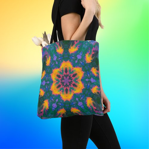 Psychedelic Hippie Orange and Purple Tote Bag