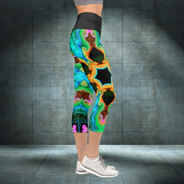 Psychedelic Hippie Orange Blue and Black Leggings (Creator Uploaded)