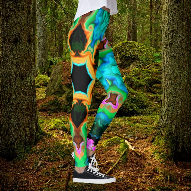 Psychedelic Hippie Orange Blue and Black Leggings (Creator Uploaded)