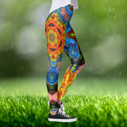 Psychedelic Hippie Orange Blue and Green Leggings