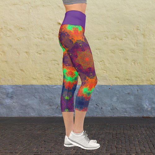 Psychedelic Hippie Orange Green and Blue Leggin Capri Leggings