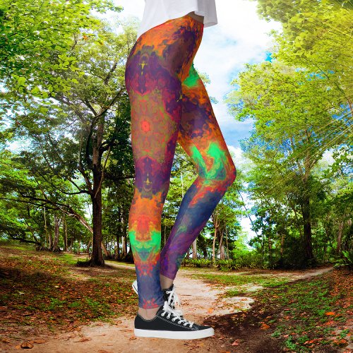 Psychedelic Hippie Orange Green and Blue Leggings