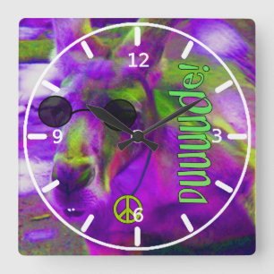 Psychedelic Hippie Peace Loving Kangaroo, Dude! Square Wall Clock