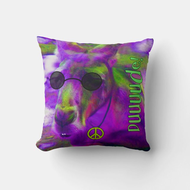 Psychedelic Hippie Peace Loving Kangaroo, Dude! Throw Pillow (Front)