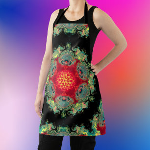 Psychedelic Hippie Red Teal and Black Apron
