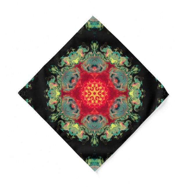 Psychedelic Hippie Red Teal and Black Bandana (Front)