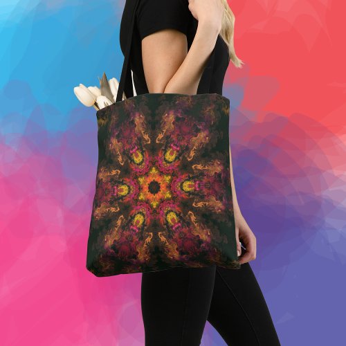 Psychedelic Hippie Red Yellow and Orange Tote Bag