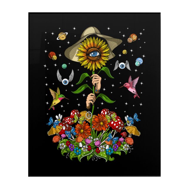 Psychedelic Hippie Sunflower Acrylic Print (Front)