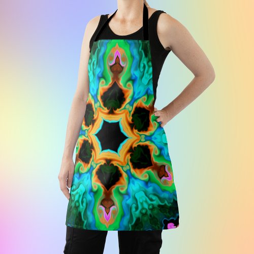 Psychedelic Hippie Teal Orange and Black Apron