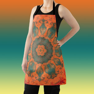 Psychedelic Hippie Teal Orange and Red Apron