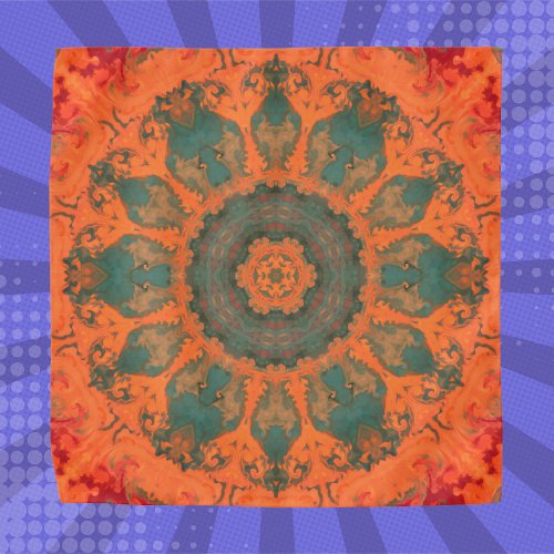 Psychedelic Hippie Teal Orange and Red Bandana