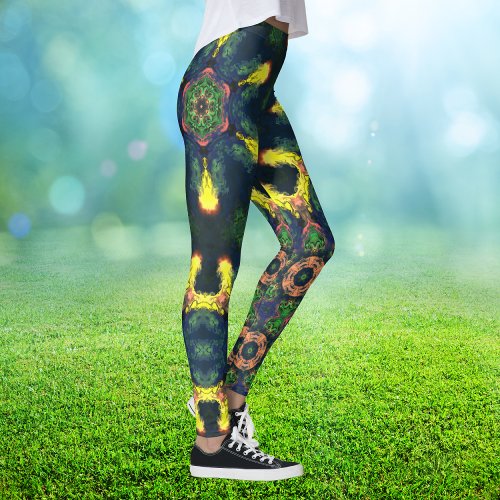 Psychedelic Hippie Yellow Green and Blue Leggings
