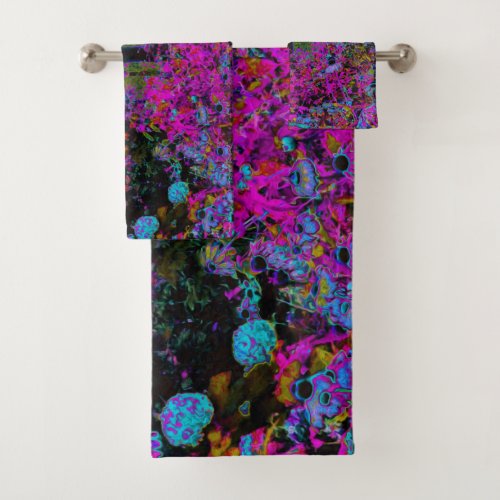 Psychedelic Hot Pink and Black Garden Sunrise Bath Towel Set