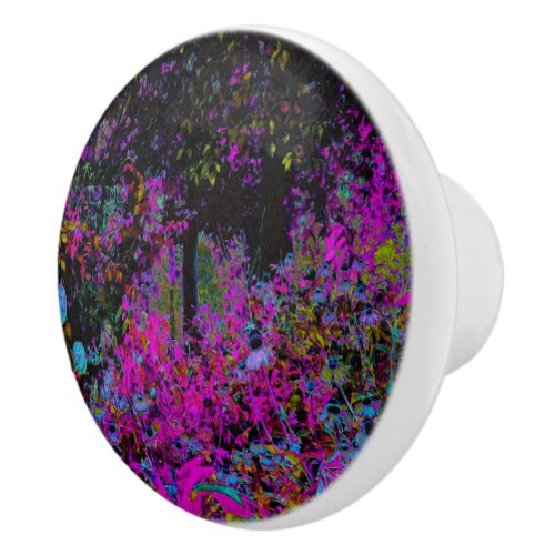 Psychedelic Hot Pink and Black Garden Sunrise Ceramic Knob