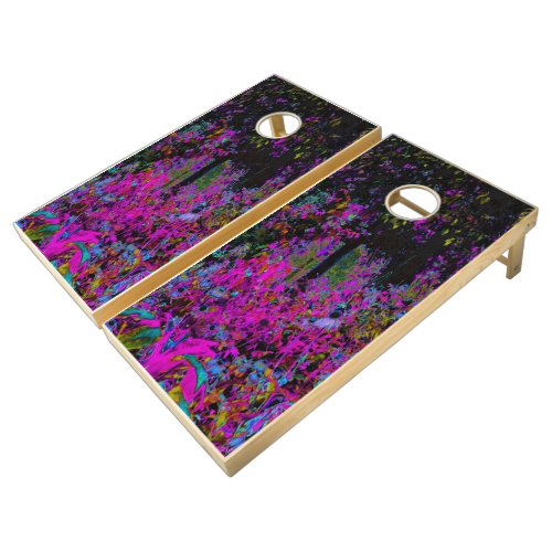 Psychedelic Hot Pink and Black Garden Sunrise Corn Cornhole Set