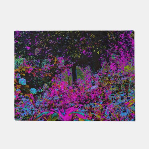 Psychedelic Hot Pink and Black Garden Sunrise Doormat