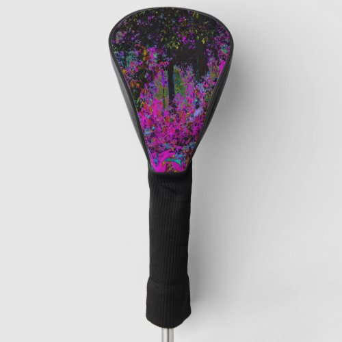 Psychedelic Hot Pink and Black Garden Sunrise Golf Head Cover