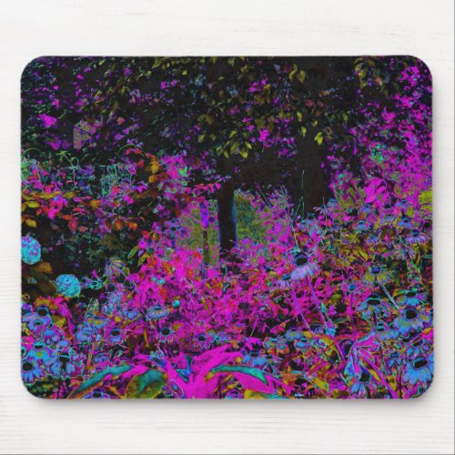 Psychedelic Hot Pink and Black Garden Sunrise Mouse Pad