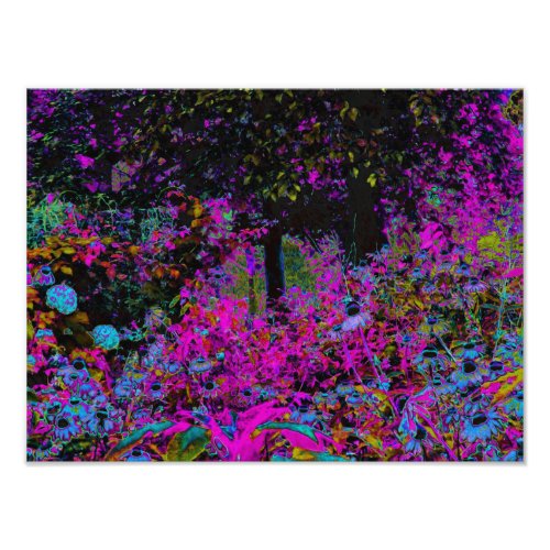 Psychedelic Hot Pink and Black Garden Sunrise Photo Print