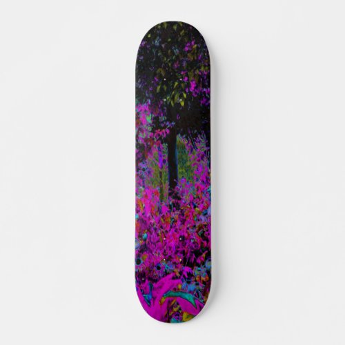 Psychedelic Hot Pink and Black Garden Sunrise Skateboard